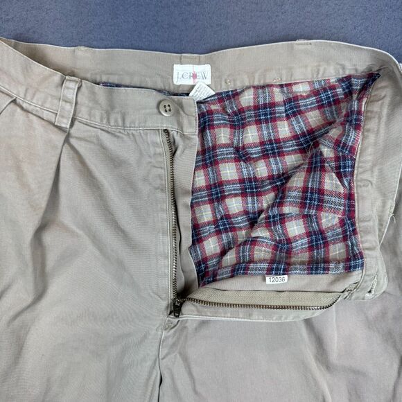 J Crew Pants Men 33x32 (Actual 32x30) Tan Beige Chino Flannel Lined Pleated - Picture 4 of 12
